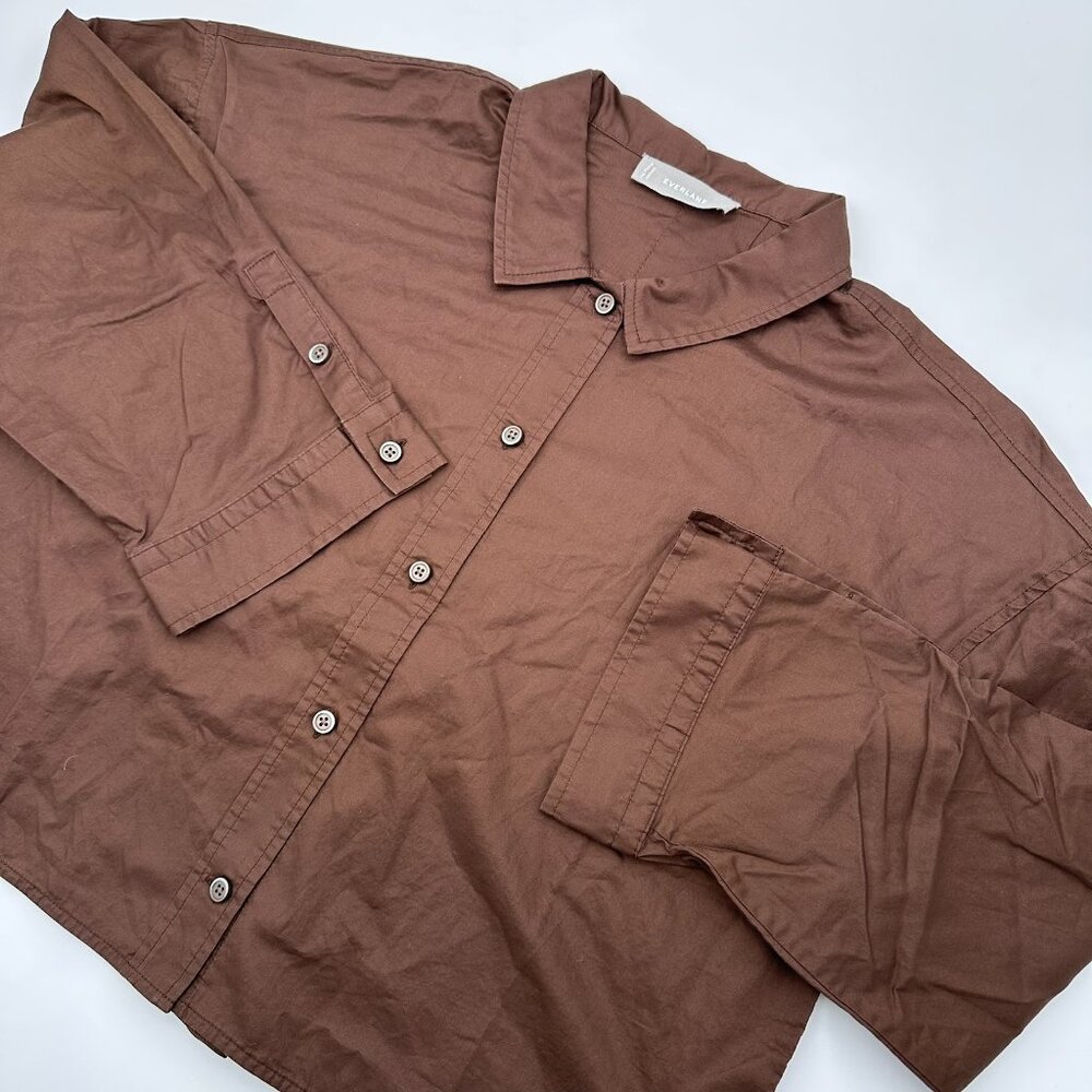 NWOT Everlane Women's The Woven 100% Cotton Long Sleeve PJ Top, Size S, Chestnut